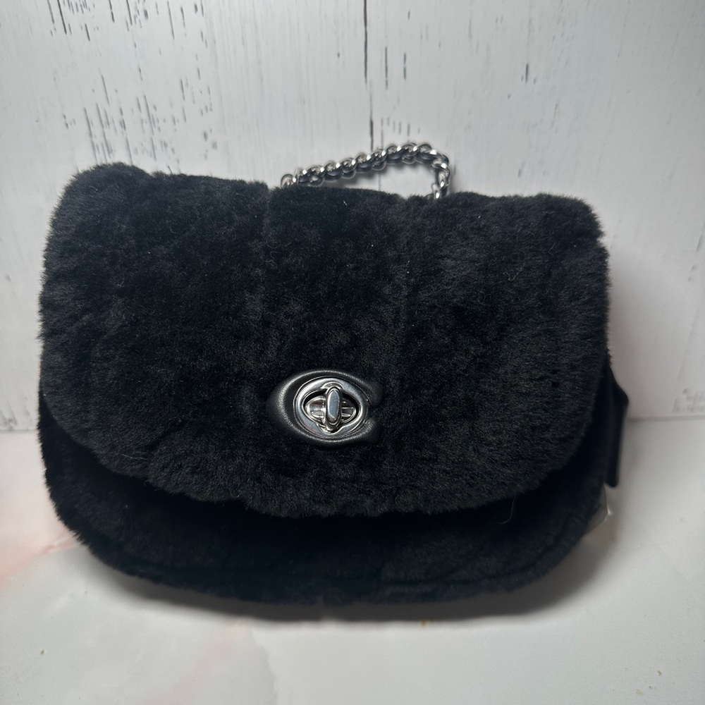 Coach Shearling Quilted Pillow Madison Shoulder Bag 18 - Black